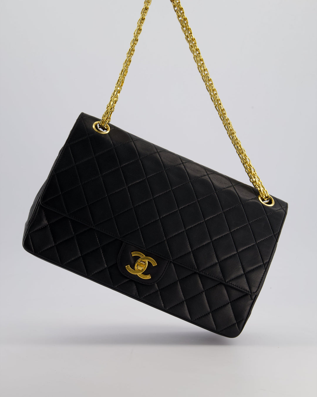 Top Quality Chanel Black Vintage Medium Lambskin Classic Flap with Stitched Edge and 24K Gold Hardware