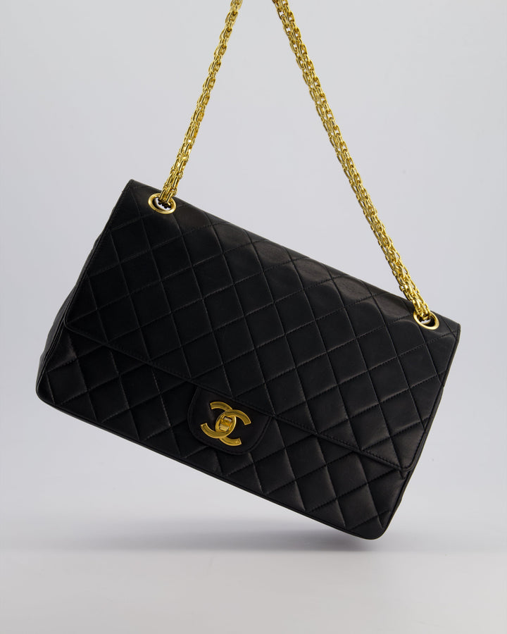 Top Quality Chanel Black Vintage Medium Lambskin Classic Flap with Stitched Edge and 24K Gold Hardware