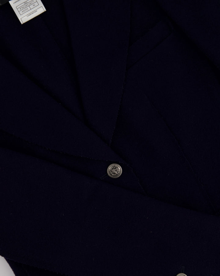 Top Quality Chanel Navy Wool Blazer Jacket with Silver CC Button Detail FR 36 (UK 8)