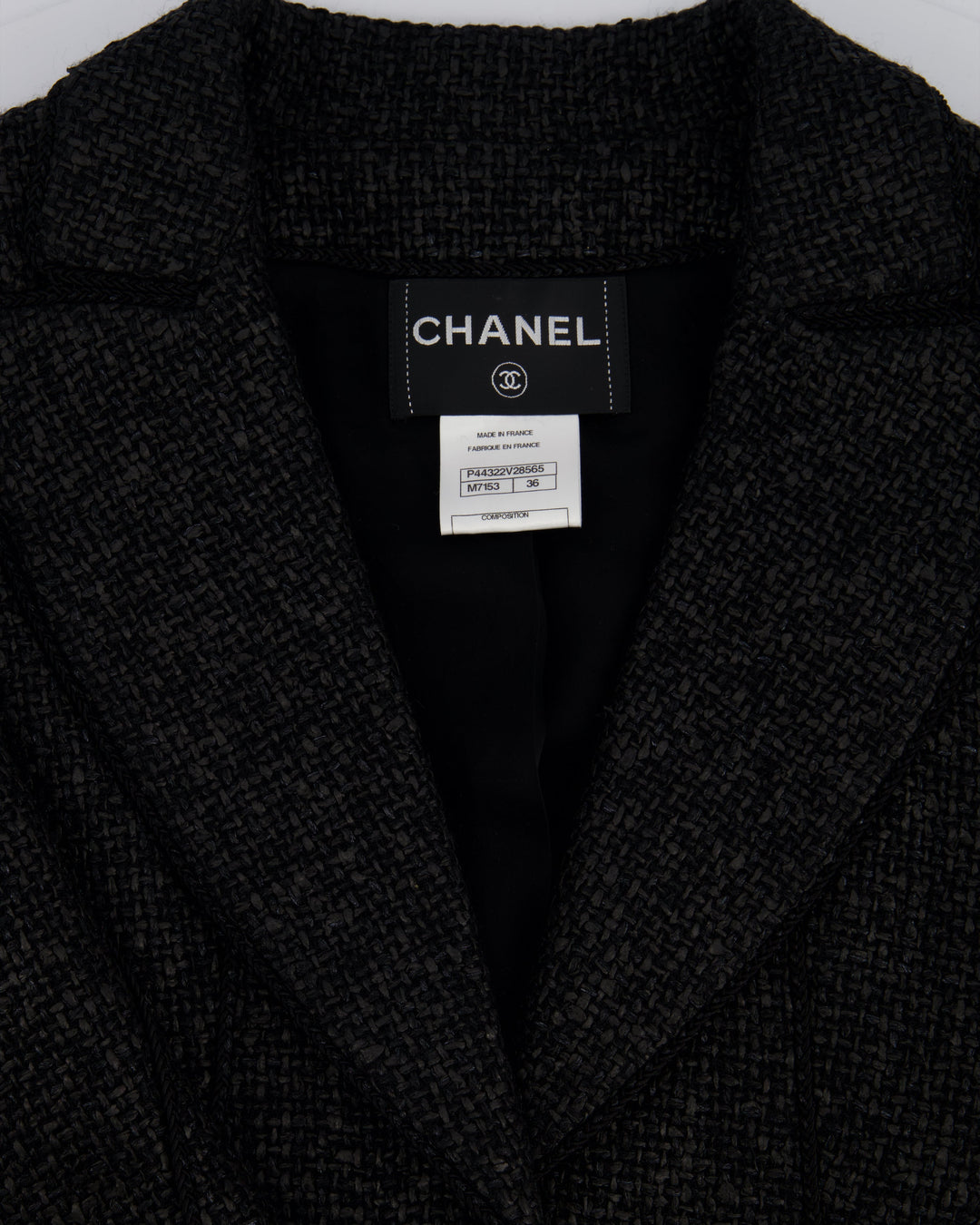 Top Quality Chanel Black Coated Tweed Curved Hem Jacket with Silver CC Button Detail FR 36 (UK 8)