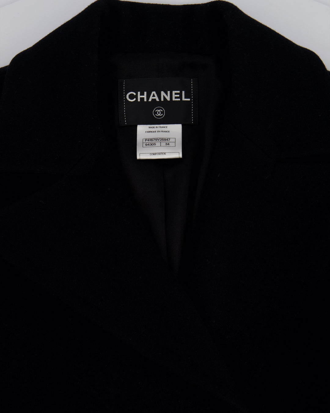 Top Quality Chanel Black Wool Coat with Square Ruthenium CC Logo Buttons Size FR 34 (UK 6)