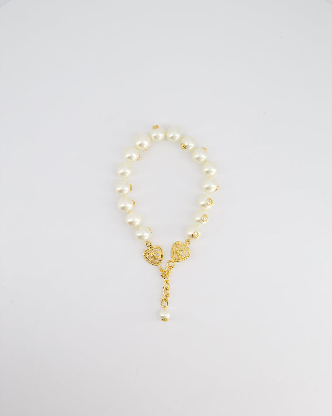 *HOT* Top Quality Chanel White Pearl Chocker Necklace with Yellow Gold Logo Details