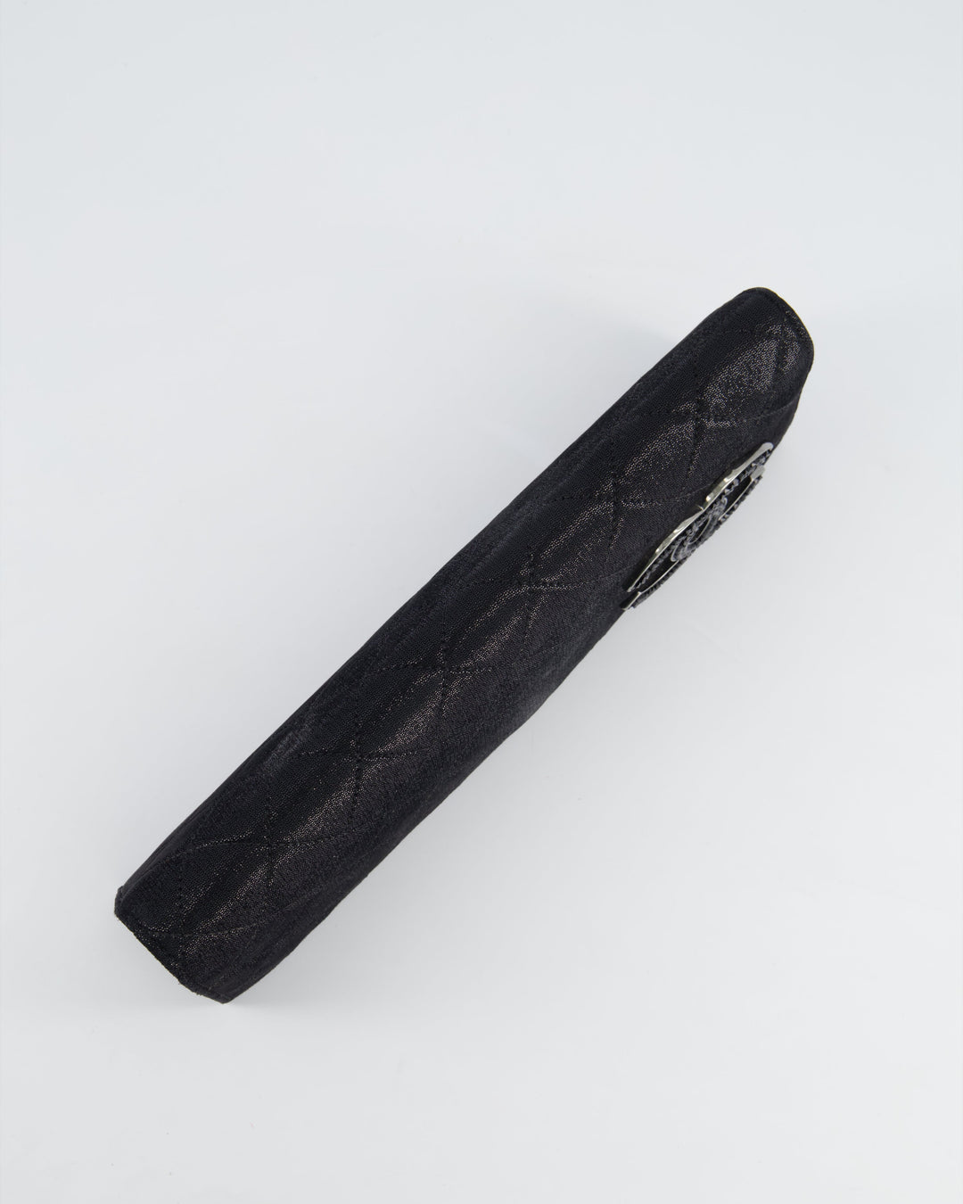 *HOT* Top Quality Chanel Black Shiny Quilted Long Clutch in Coated Calfskin with Silver Hardware and Crystal CC Detail