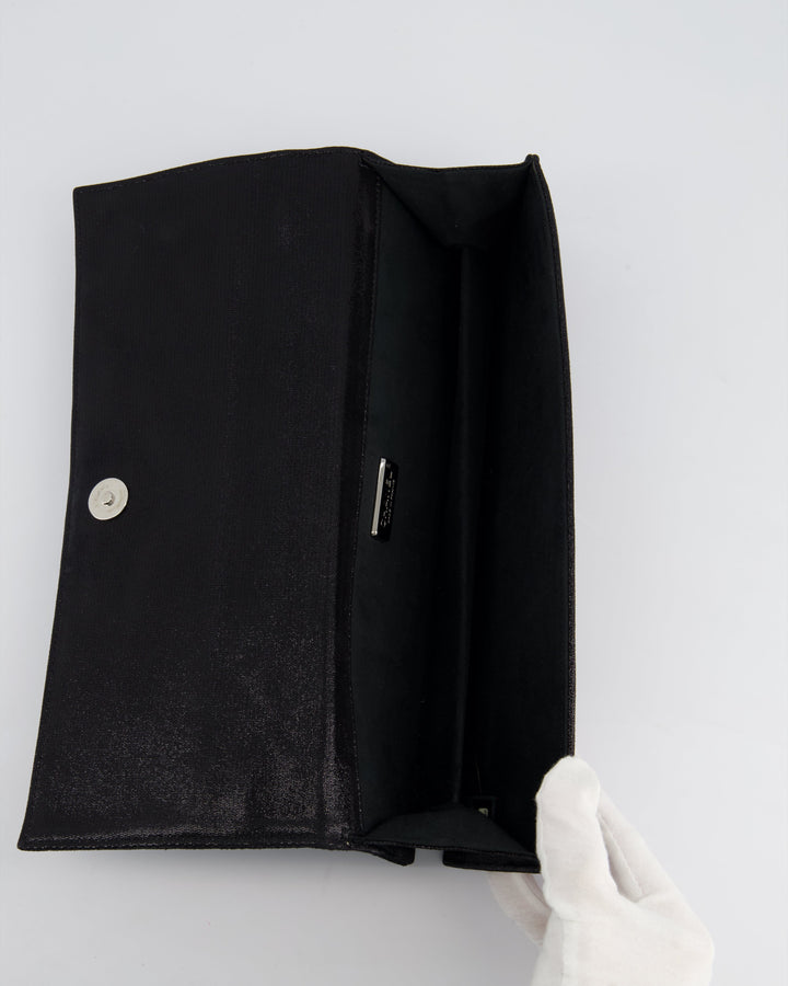 *HOT* Top Quality Chanel Black Shiny Quilted Long Clutch in Coated Calfskin with Silver Hardware and Crystal CC Detail