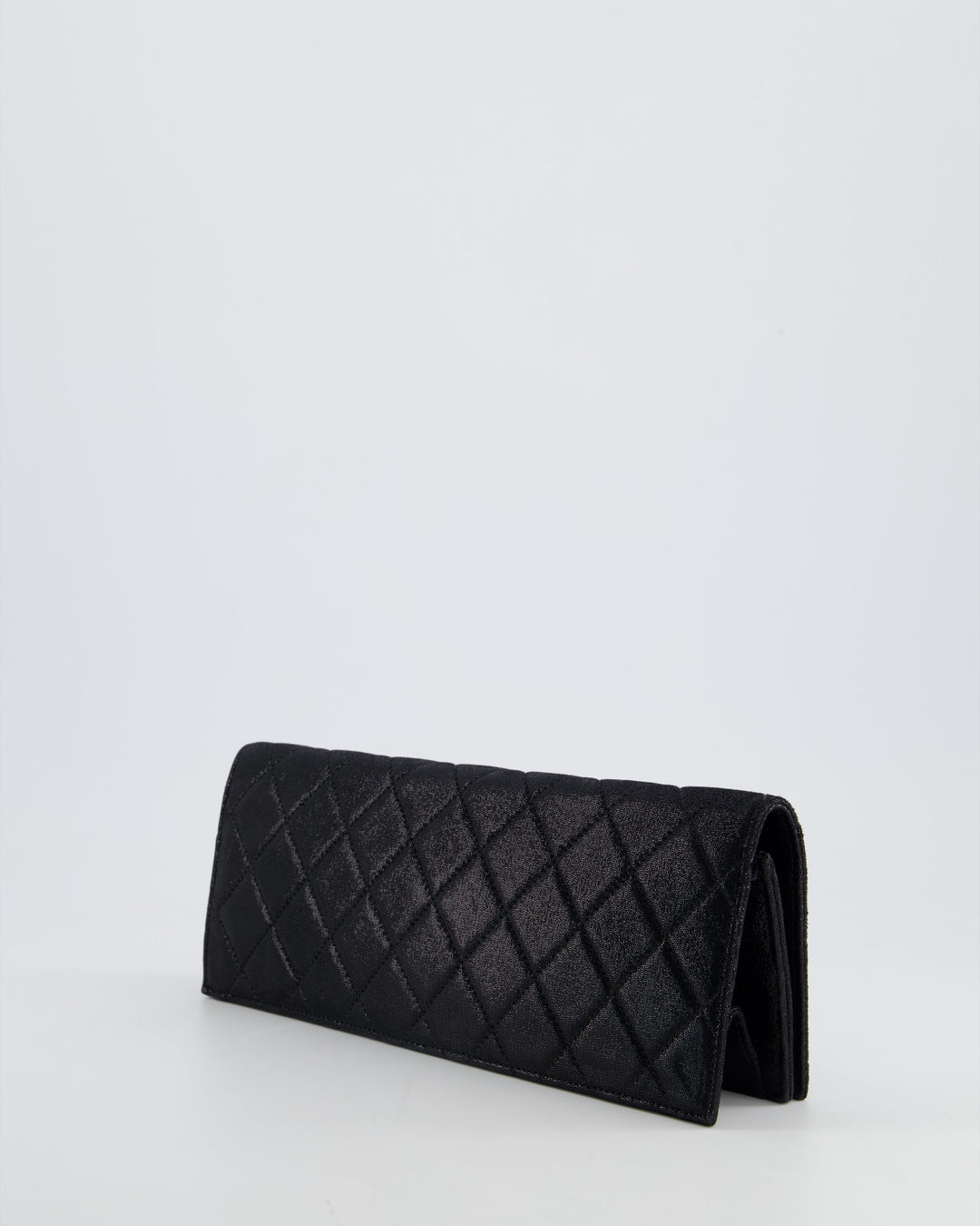 *HOT* Top Quality Chanel Black Shiny Quilted Long Clutch in Coated Calfskin with Silver Hardware and Crystal CC Detail
