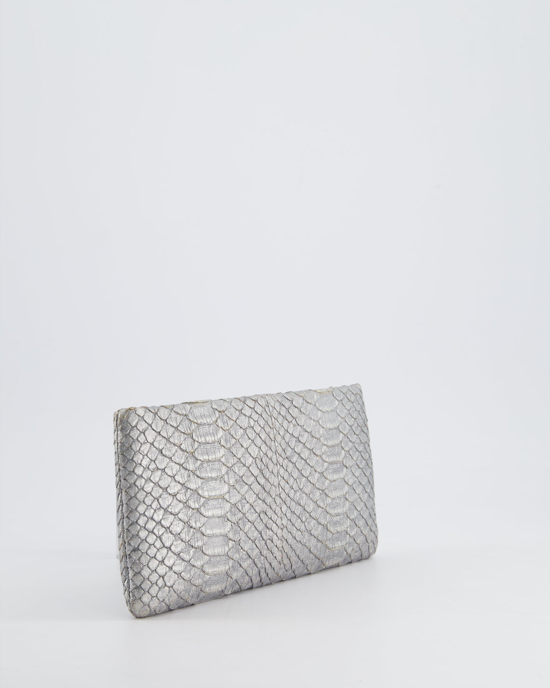 *RARE* Top Quality Chanel Metallic Silver Paris Bombay Clutch in Python Leather and Antique Gold Hardware with Embellished Crystals