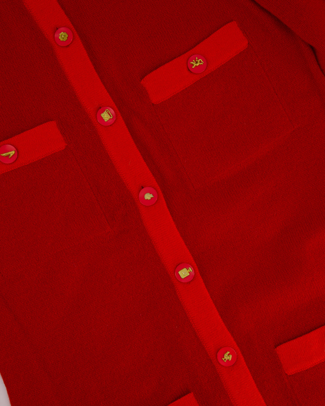 *HOT* Top Quality Chanel Red Long Sleeve Knit Mini Dress with Multi Icon Logo Button Details FR 38 (UK 10)