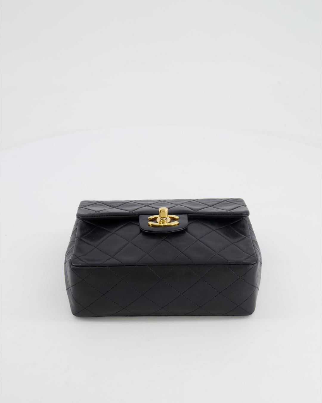 Top Quality Chanel Vintage Black Mini Square Single Flap Bag in Lambskin Leather with 24K Gold Hardware