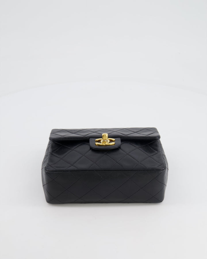 Top Quality Chanel Vintage Black Mini Square Single Flap Bag in Lambskin Leather with 24K Gold Hardware