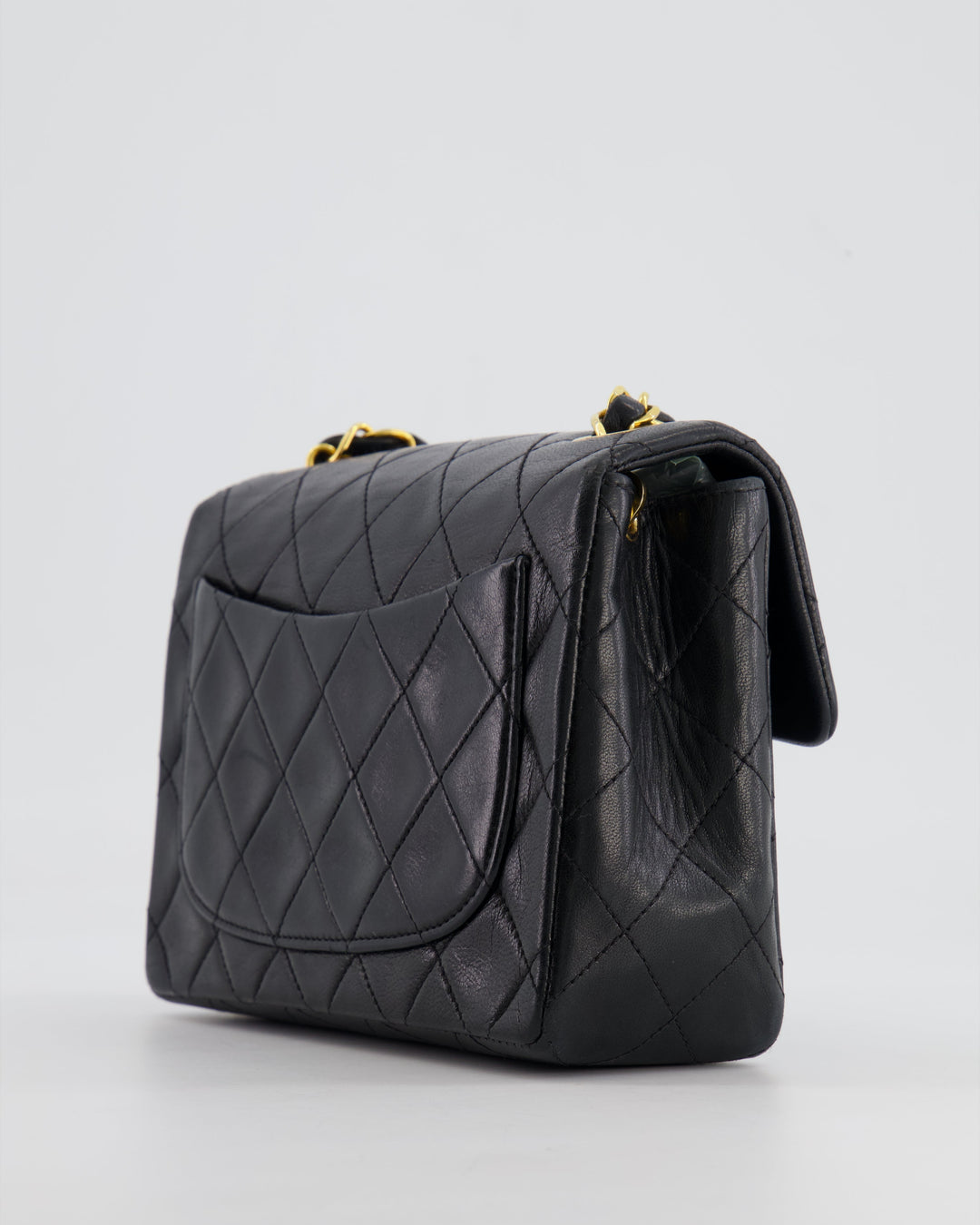Top Quality Chanel Vintage Black Mini Square Single Flap Bag in Lambskin Leather with 24K Gold Hardware