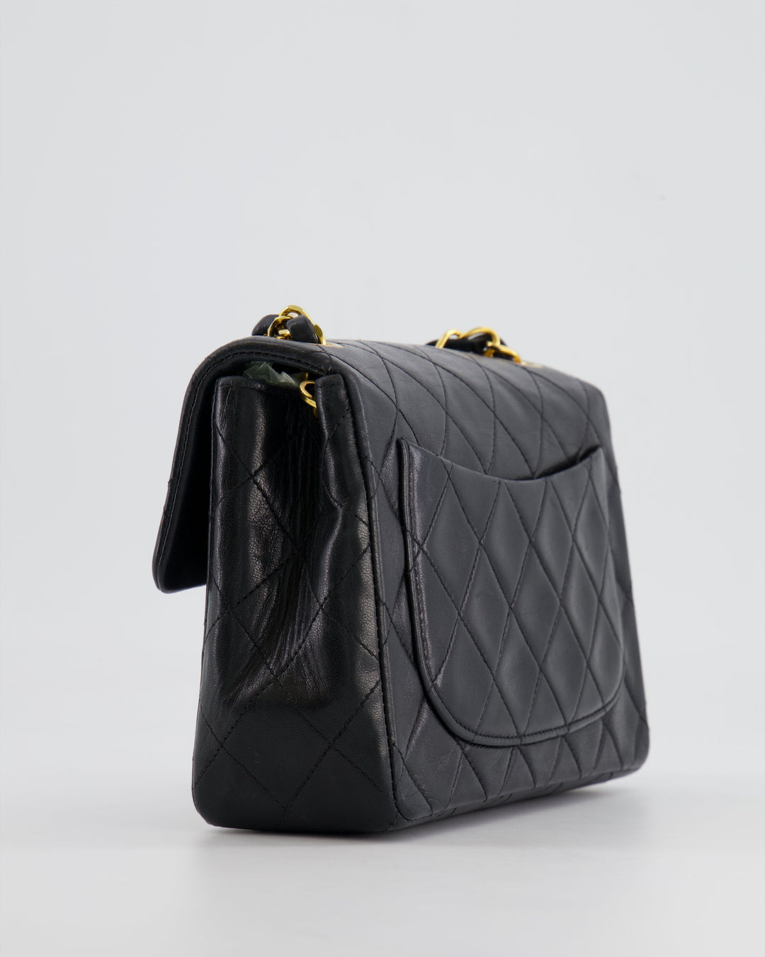 Top Quality Chanel Vintage Black Mini Square Single Flap Bag in Lambskin Leather with 24K Gold Hardware