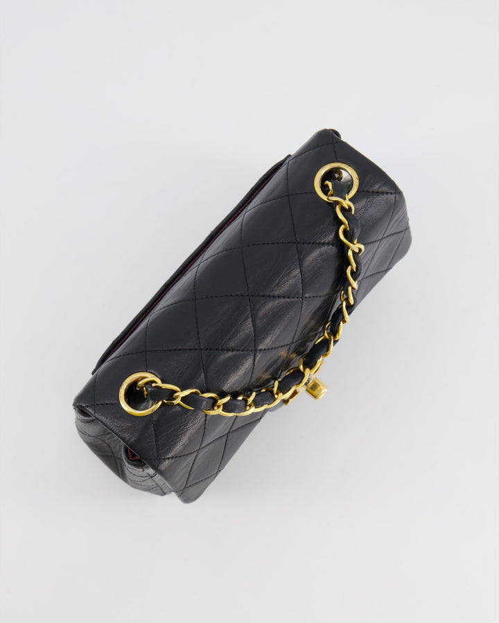 Top Quality Chanel Vintage Black Mini Square Single Flap Bag in Lambskin Leather with 24K Gold Hardware