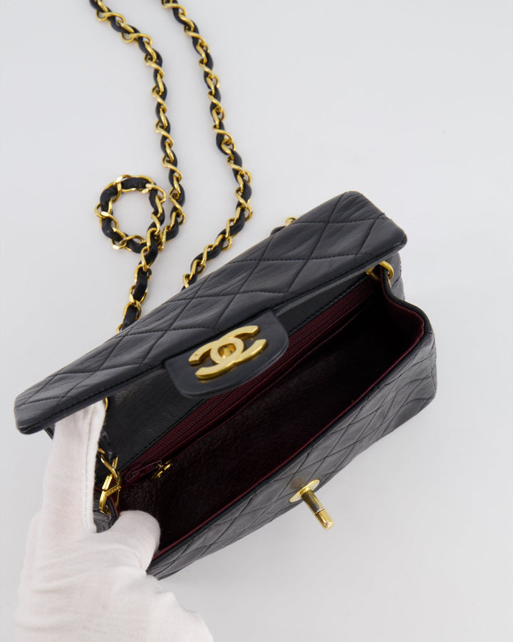 Top Quality Chanel Vintage Black Mini Square Single Flap Bag in Lambskin Leather with 24K Gold Hardware