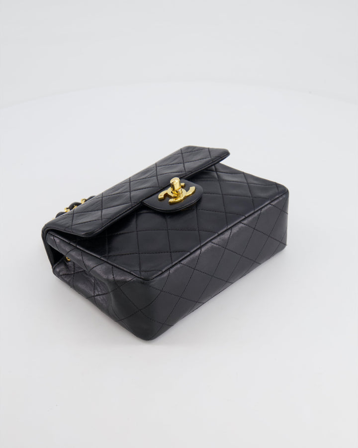 Top Quality Chanel Vintage Black Mini Square Single Flap Bag in Lambskin Leather with 24K Gold Hardware
