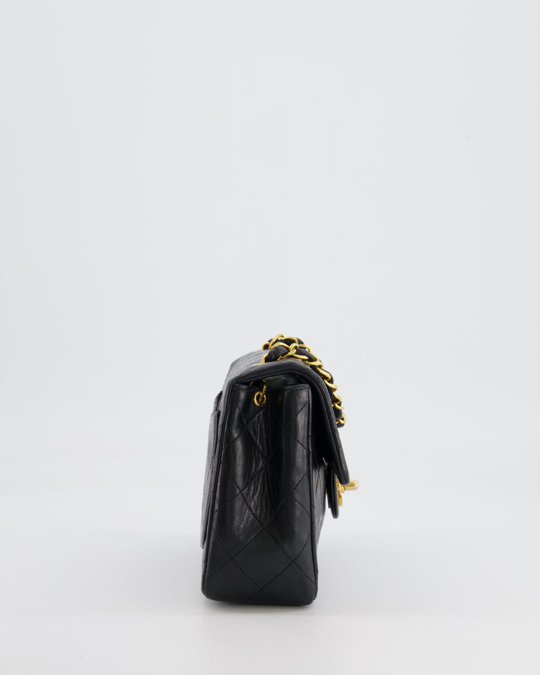 Top Quality Chanel Vintage Black Mini Square Single Flap Bag in Lambskin Leather with 24K Gold Hardware