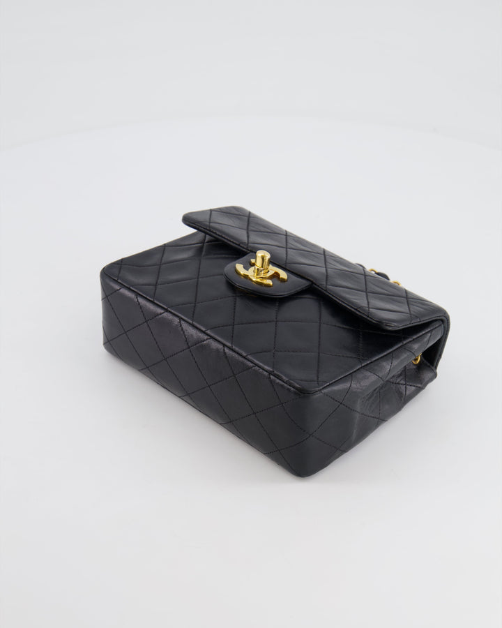 Top Quality Chanel Vintage Black Mini Square Single Flap Bag in Lambskin Leather with 24K Gold Hardware