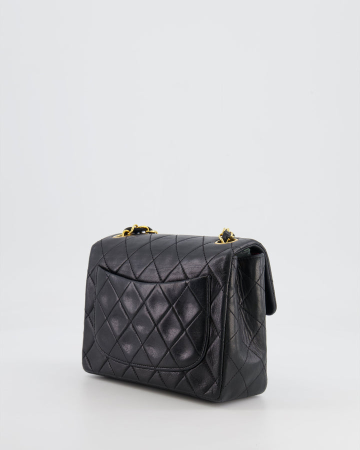Top Quality Chanel Vintage Black Mini Square Single Flap Bag in Lambskin Leather with 24K Gold Hardware