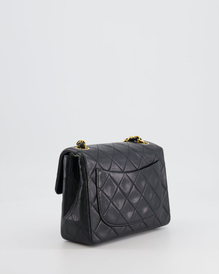Top Quality Chanel Vintage Black Mini Square Single Flap Bag in Lambskin Leather with 24K Gold Hardware