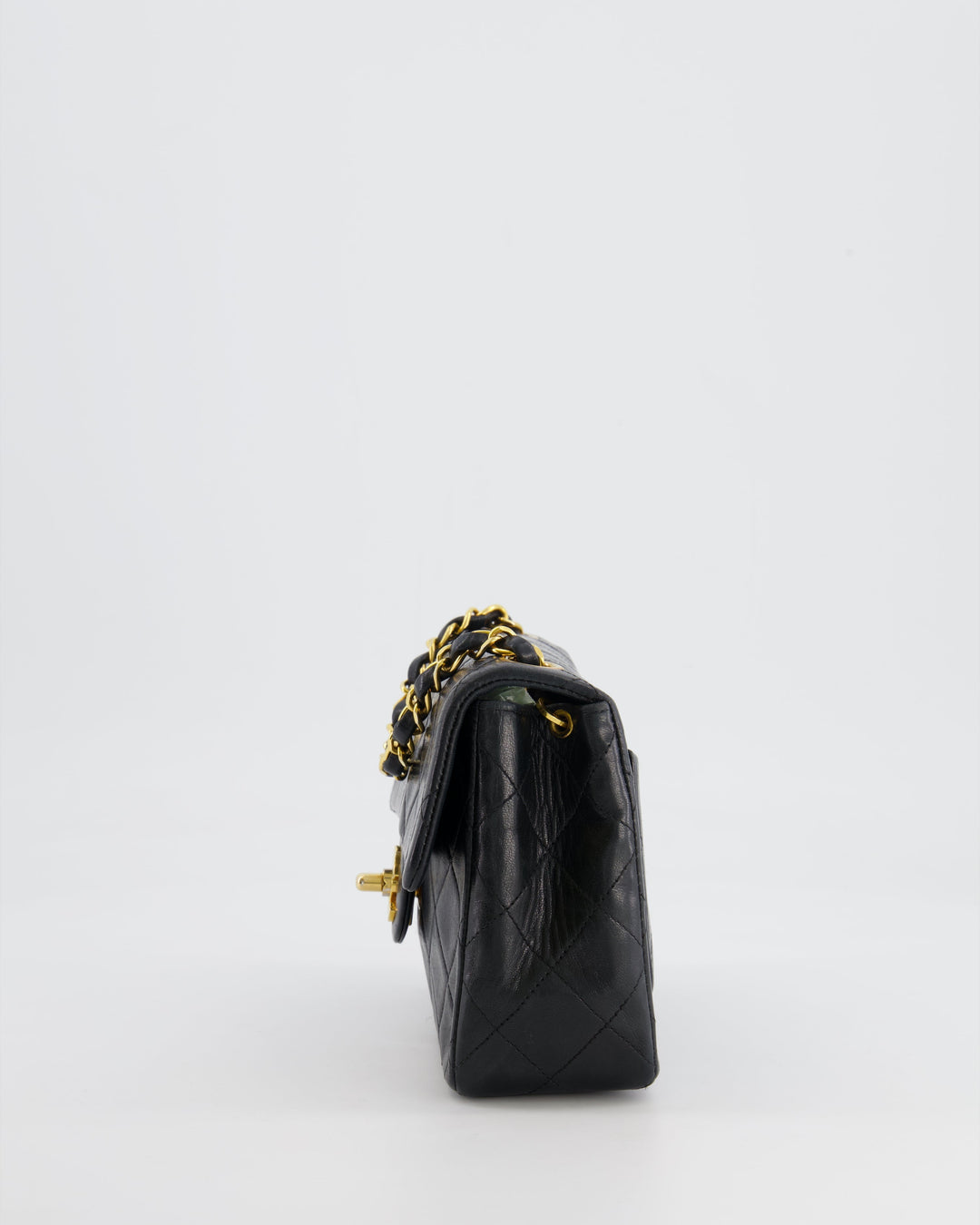 Top Quality Chanel Vintage Black Mini Square Single Flap Bag in Lambskin Leather with 24K Gold Hardware