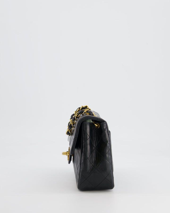 Top Quality Chanel Vintage Black Mini Square Single Flap Bag in Lambskin Leather with 24K Gold Hardware