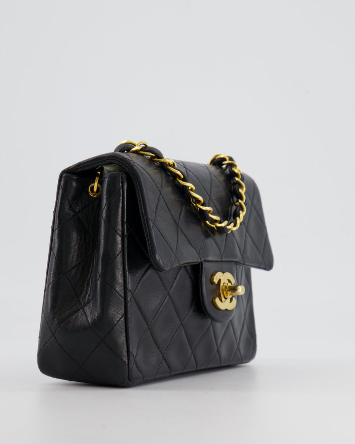 Top Quality Chanel Vintage Black Mini Square Single Flap Bag in Lambskin Leather with 24K Gold Hardware