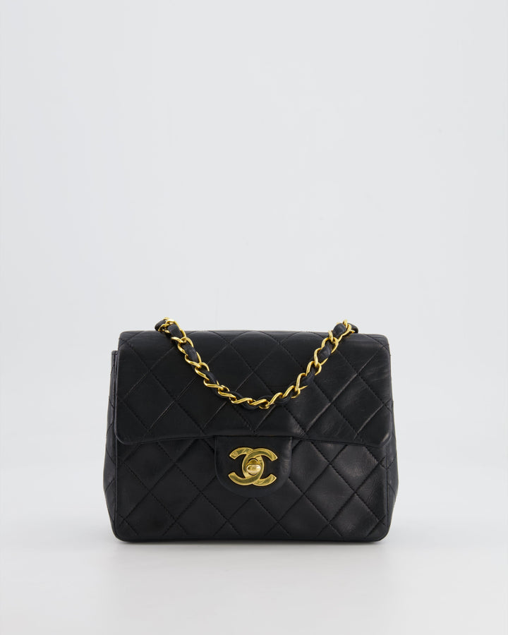 Top Quality Chanel Vintage Black Mini Square Single Flap Bag in Lambskin Leather with 24K Gold Hardware