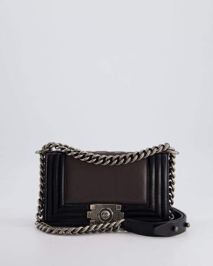 *FIRE PRICE* Top Quality Chanel Brown and Black Small Boy Bag in Smooth Calfskin with Ruthenium Hardware