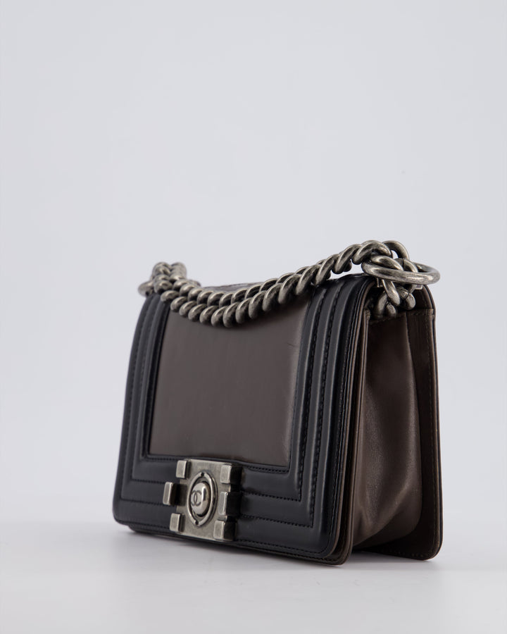 *FIRE PRICE* Chanel Brown and Black Small Boy Bag in Smooth Calfskin with Ruthenium Hardware