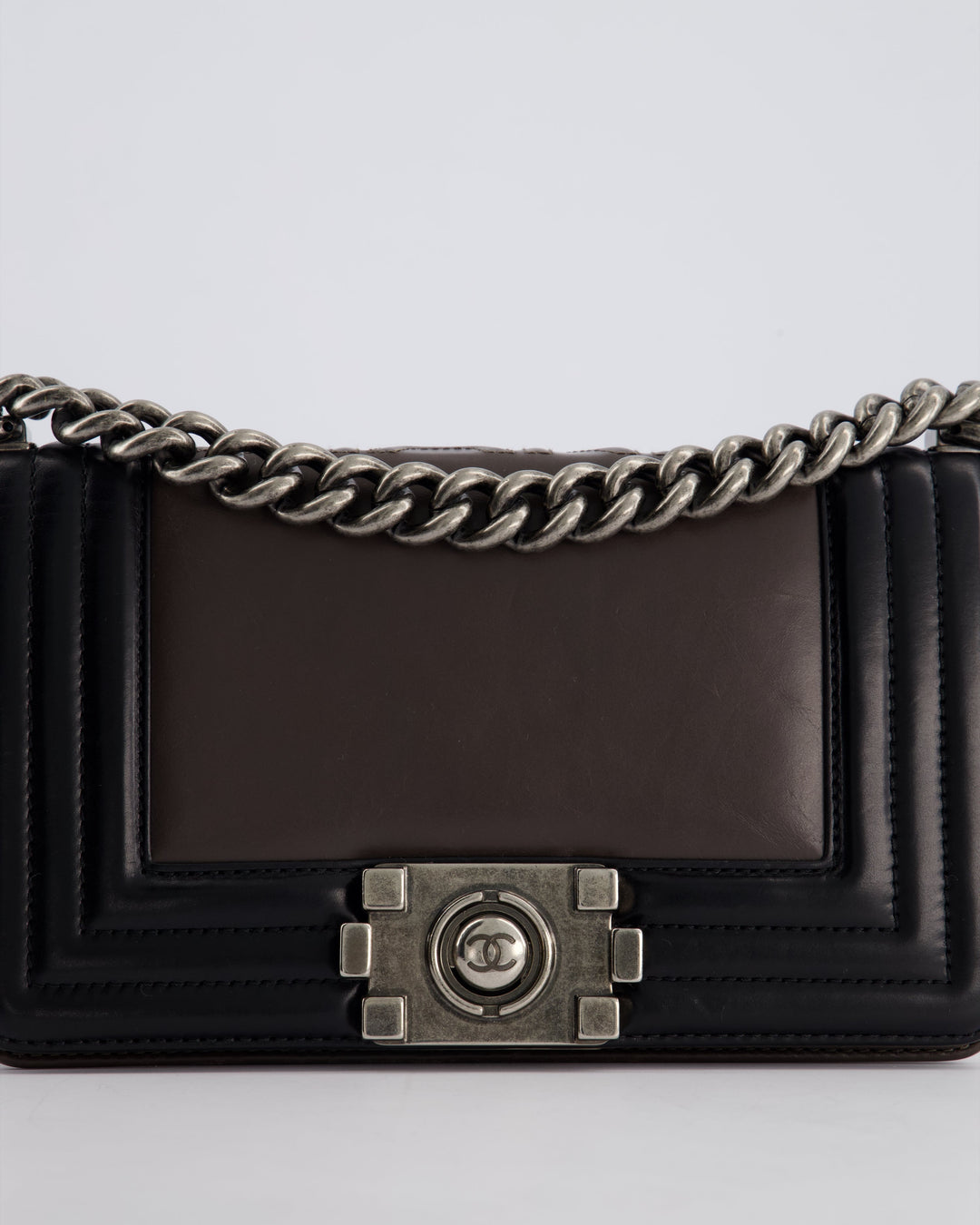 *FIRE PRICE* Top Quality Chanel Brown and Black Small Boy Bag in Smooth Calfskin with Ruthenium Hardware