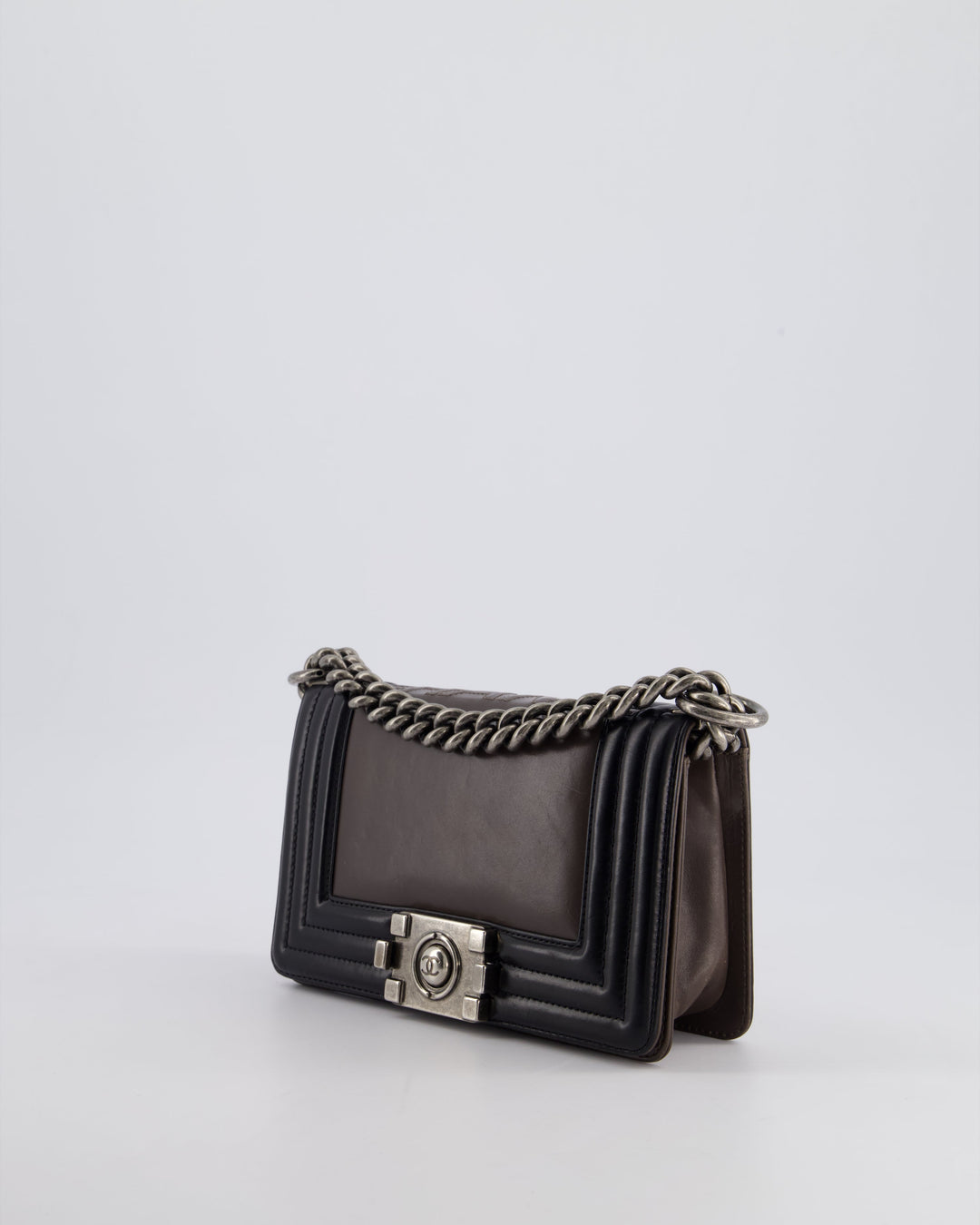 *FIRE PRICE* Top Quality Chanel Brown and Black Small Boy Bag in Smooth Calfskin with Ruthenium Hardware