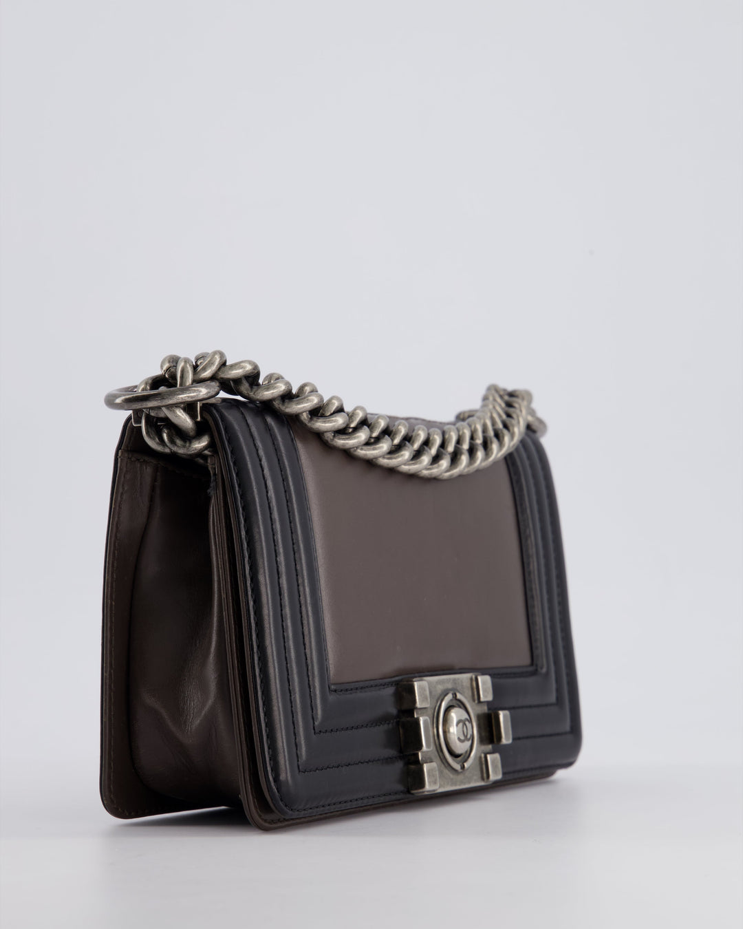 *FIRE PRICE* Top Quality Chanel Brown and Black Small Boy Bag in Smooth Calfskin with Ruthenium Hardware