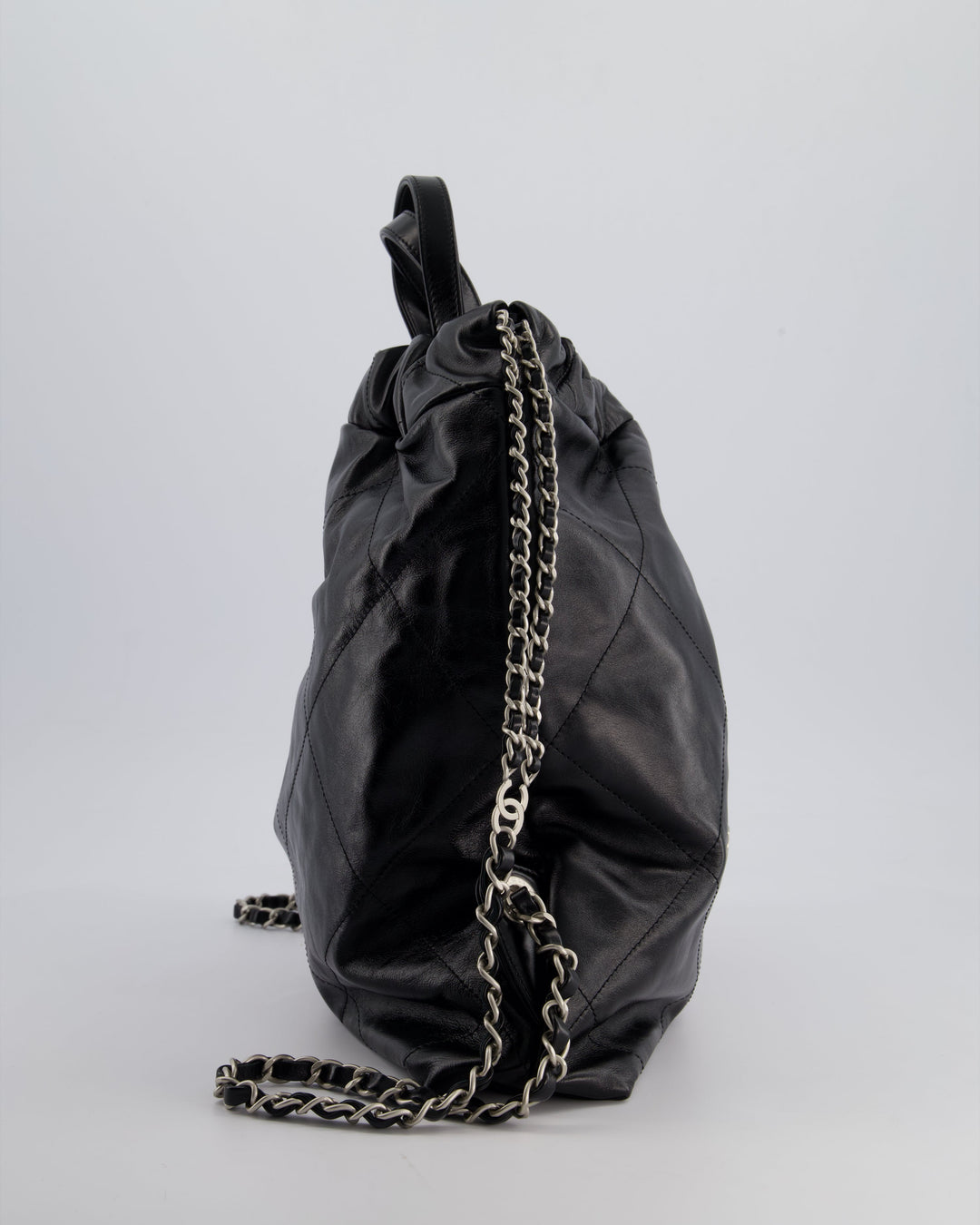 *FIRE PRICE* Top Quality Chanel 22 Small Backpack Bag in Black Shiny Calfskin with Brushed Silver Hardware