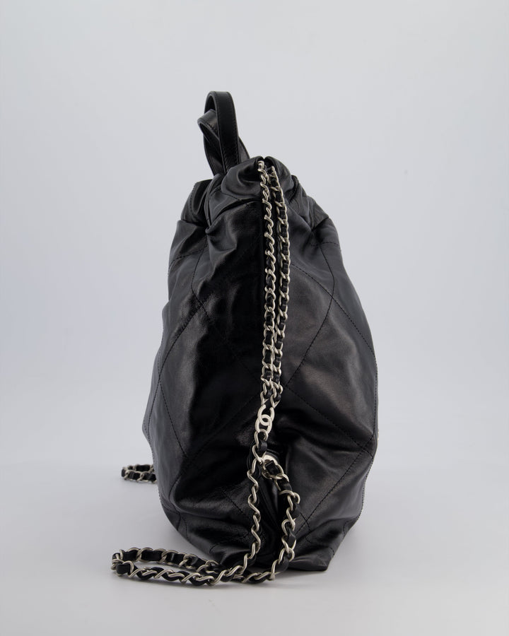 *FIRE PRICE* Top Quality Chanel 22 Small Backpack Bag in Black Shiny Calfskin with Brushed Silver Hardware