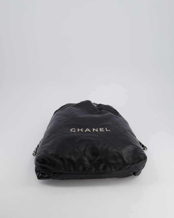 *FIRE PRICE* Top Quality Chanel 22 Small Backpack Bag in Black Shiny Calfskin with Brushed Silver Hardware