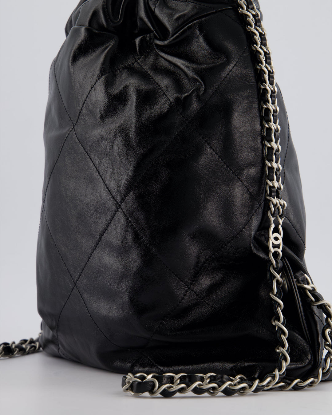*FIRE PRICE* Top Quality Chanel 22 Small Backpack Bag in Black Shiny Calfskin with Brushed Silver Hardware