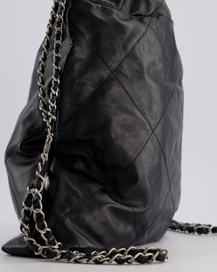 *FIRE PRICE* Top Quality Chanel 22 Small Backpack Bag in Black Shiny Calfskin with Brushed Silver Hardware
