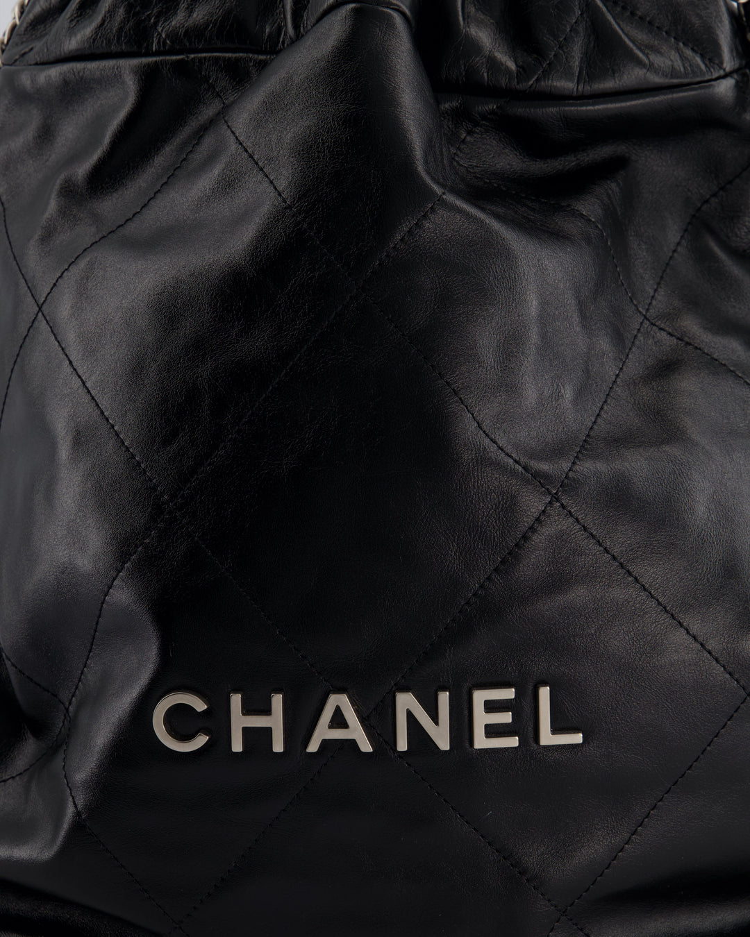 *FIRE PRICE* Top Quality Chanel 22 Small Backpack Bag in Black Shiny Calfskin with Brushed Silver Hardware