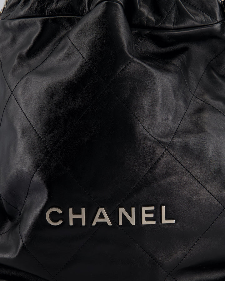 *FIRE PRICE* Top Quality Chanel 22 Small Backpack Bag in Black Shiny Calfskin with Brushed Silver Hardware