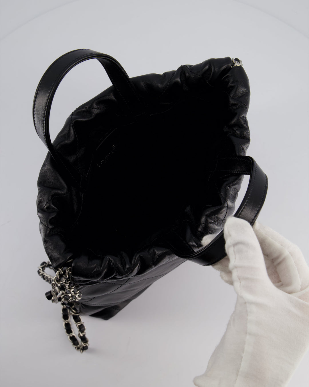 *FIRE PRICE* Top Quality Chanel 22 Small Backpack Bag in Black Shiny Calfskin with Brushed Silver Hardware