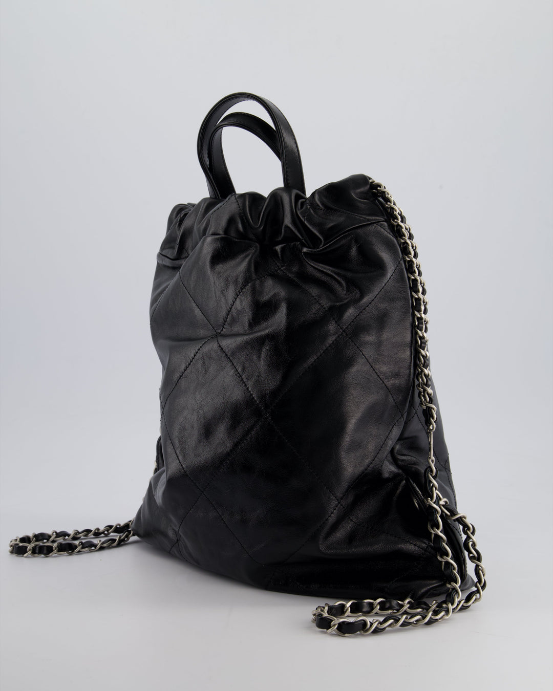 *FIRE PRICE* Top Quality Chanel 22 Small Backpack Bag in Black Shiny Calfskin with Brushed Silver Hardware