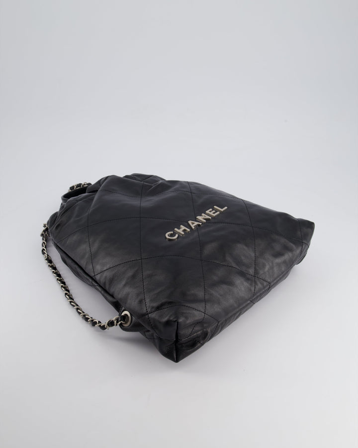 *FIRE PRICE* Chanel 22 Small Backpack Bag in Black Shiny Calfskin with Brushed Silver Hardware
