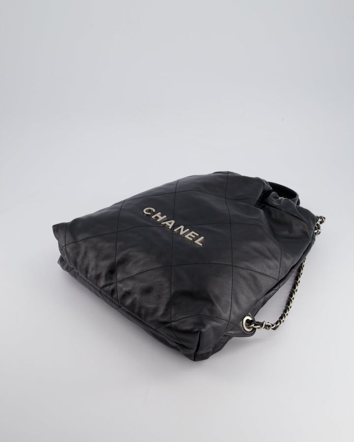 *FIRE PRICE* Top Quality Chanel 22 Small Backpack Bag in Black Shiny Calfskin with Brushed Silver Hardware