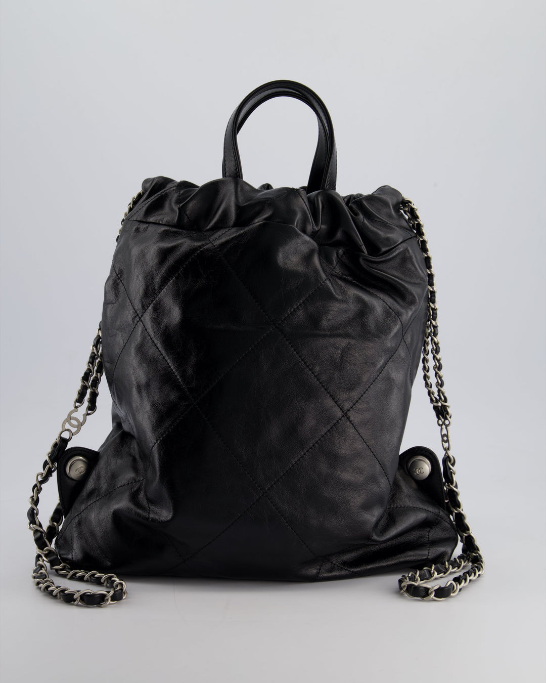 *FIRE PRICE* Top Quality Chanel 22 Small Backpack Bag in Black Shiny Calfskin with Brushed Silver Hardware