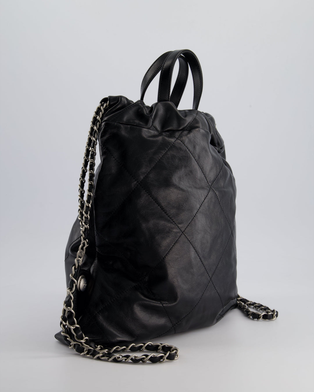*FIRE PRICE* Top Quality Chanel 22 Small Backpack Bag in Black Shiny Calfskin with Brushed Silver Hardware