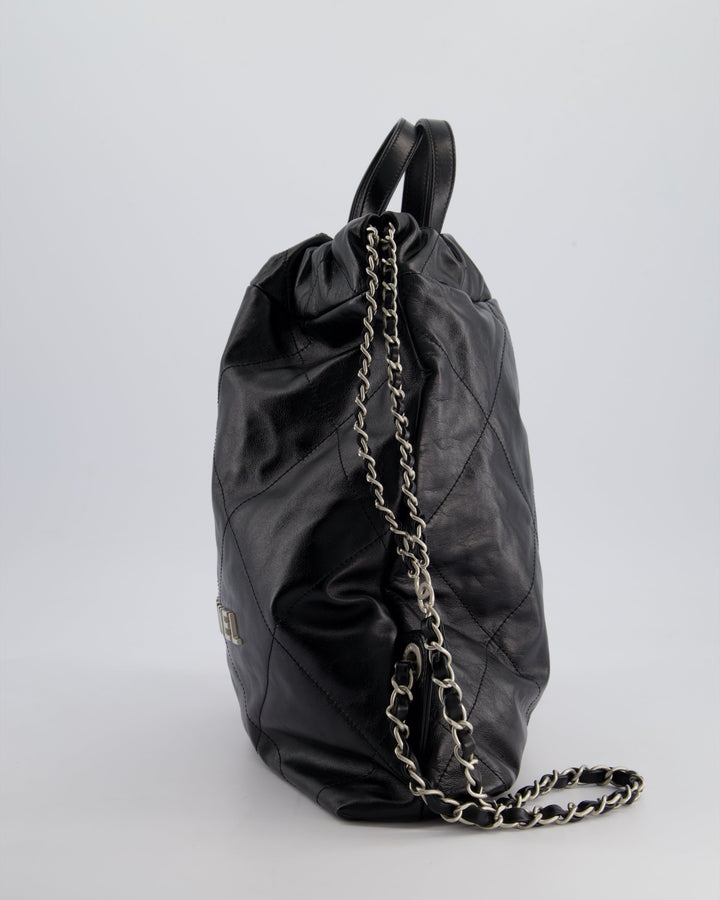 *FIRE PRICE* Top Quality Chanel 22 Small Backpack Bag in Black Shiny Calfskin with Brushed Silver Hardware