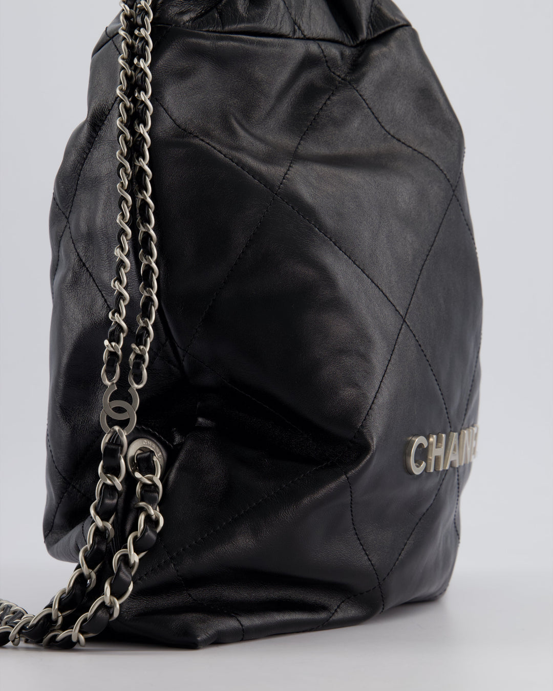 *FIRE PRICE* Top Quality Chanel 22 Small Backpack Bag in Black Shiny Calfskin with Brushed Silver Hardware
