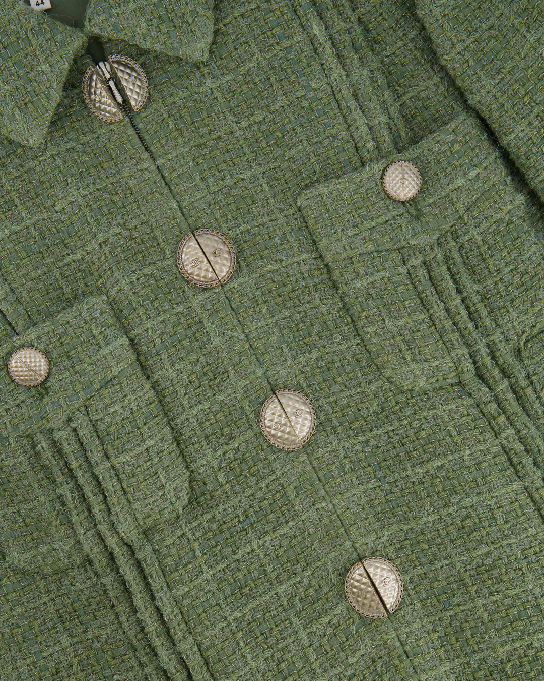 Top Quality Chanel Pistachio Green Tweed Jacket with CC Silver Split Button Detail Size FR 44 (UK 12)