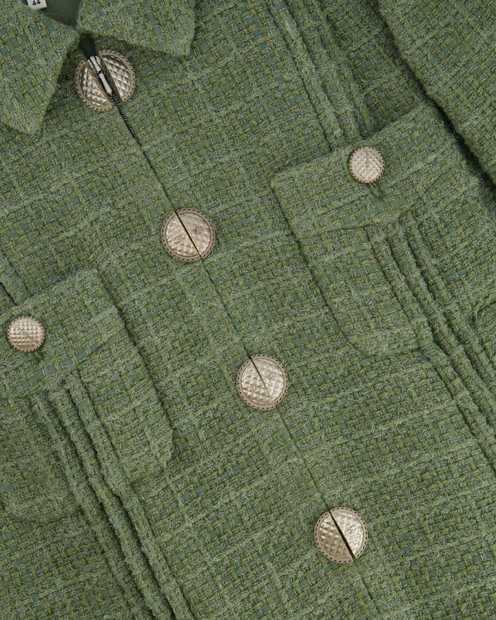 Top Quality Chanel Pistachio Green Tweed Jacket with CC Silver Split Button Detail Size FR 44 (UK 12)