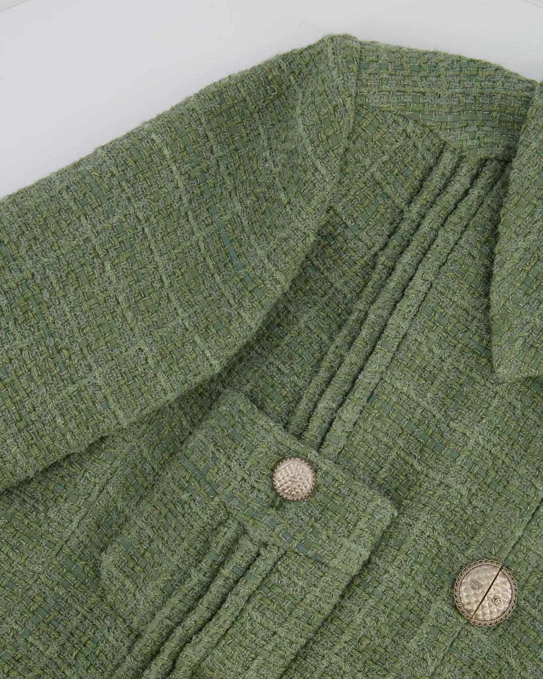 Top Quality Chanel Pistachio Green Tweed Jacket with CC Silver Split Button Detail Size FR 44 (UK 12)