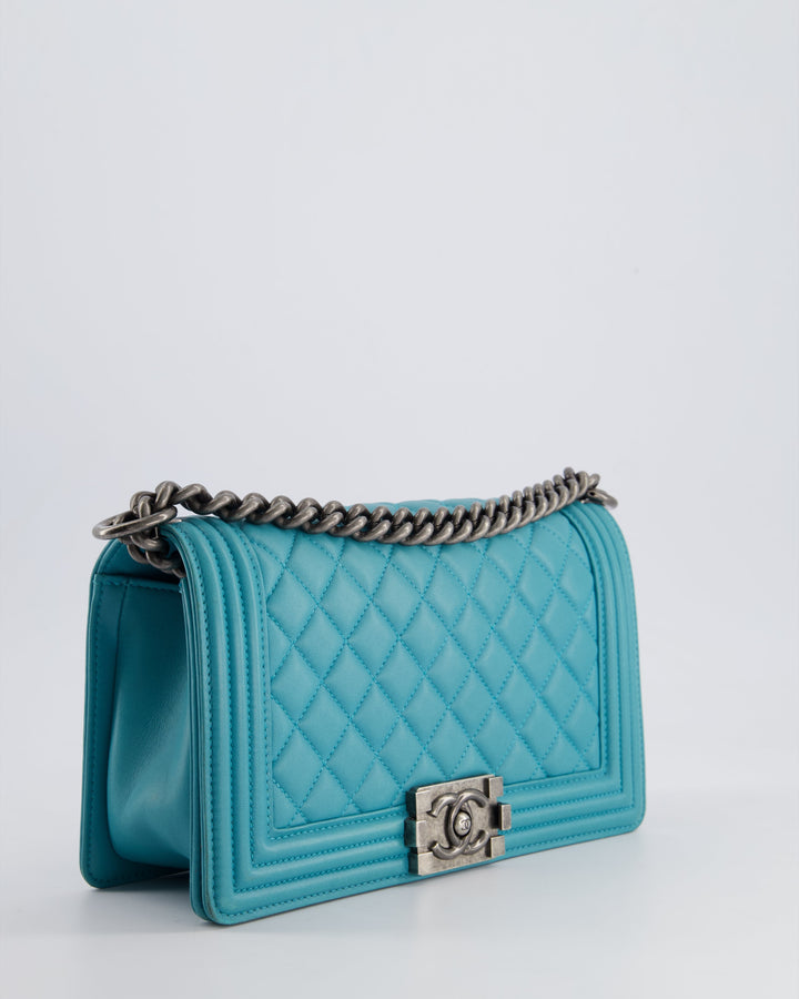 *FIRE PRICE* Top Quality Chanel Teal Medium Boy Bag in Lambskin Leather with Ruthenium Hardware